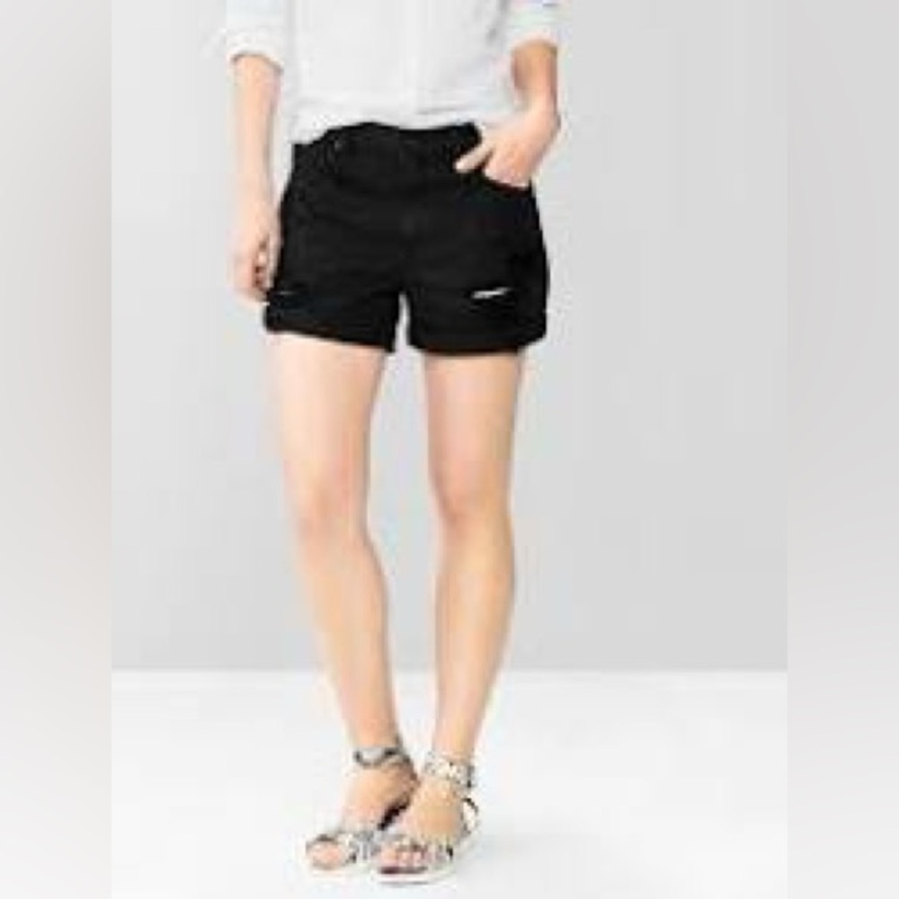 Gap 1969 sexy boyfriend Shorts black denim distressed‎ size 28